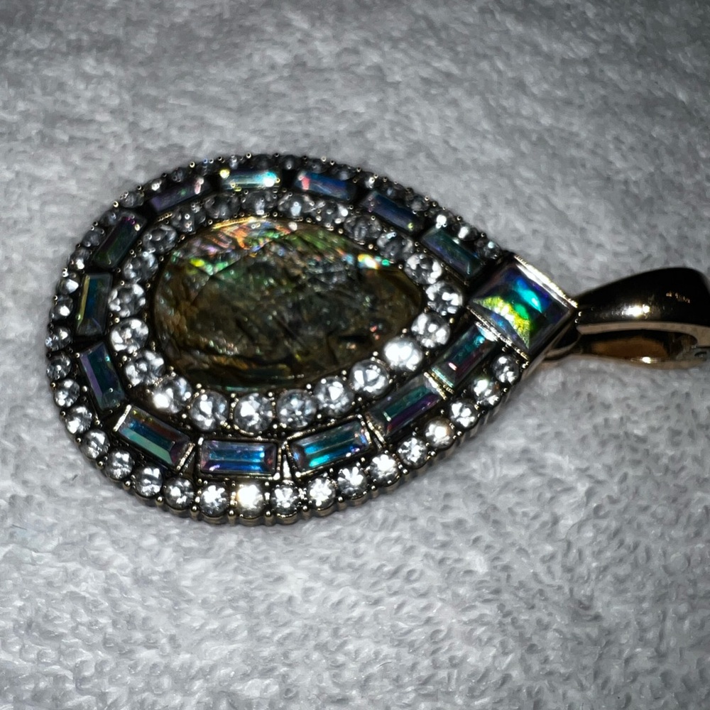 Premier Design, gold & silver necklace pendent, silver, gold, greenish stone - Picture 9 of 11